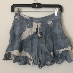 Blue crane flouncy high waisted shorts